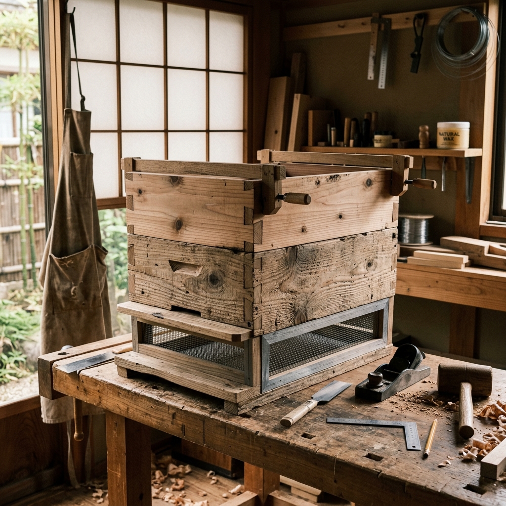 Handmade beehive box in progress from old recycled timber