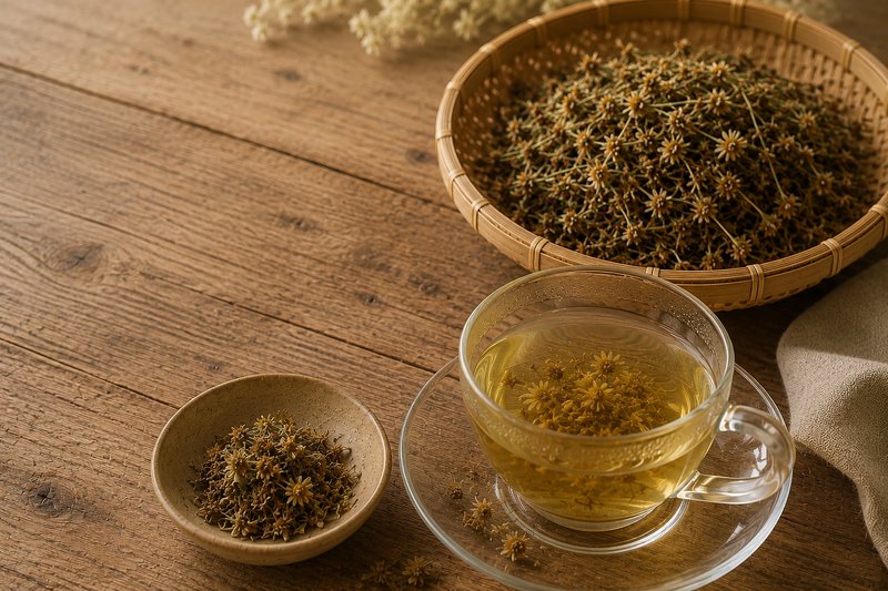 OSHANA Sendankusa Herbal Tea dried tea and teacup
